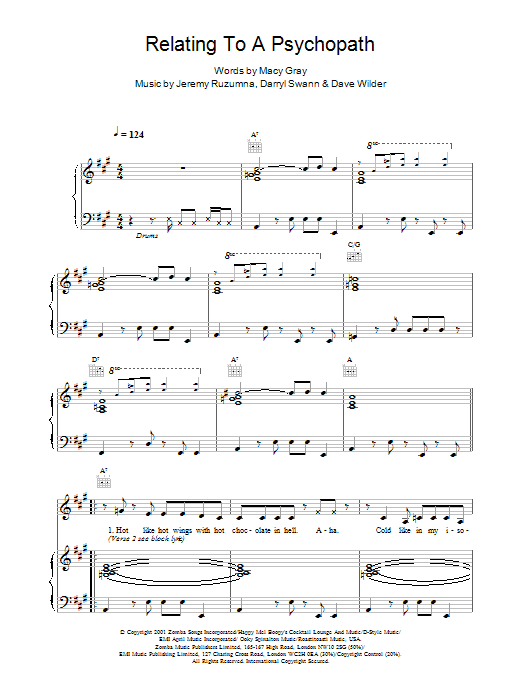 Learn to play Macy Gray Relating To A Psychopath sheet music for Piano, Vocal & Guitar in minutes. Macy Gray Relating To A Psychopath sheet music notes and chords