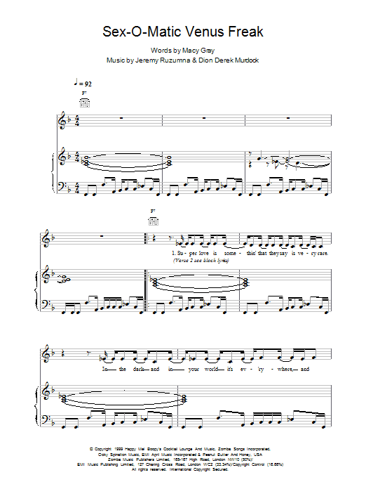Macy Gray Sexomatic Venus Freak sheet music notes and chords. Download Printable PDF.