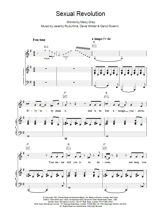 Macy Gray Sexual Revolution sheet music notes and chords. Download Printable PDF.