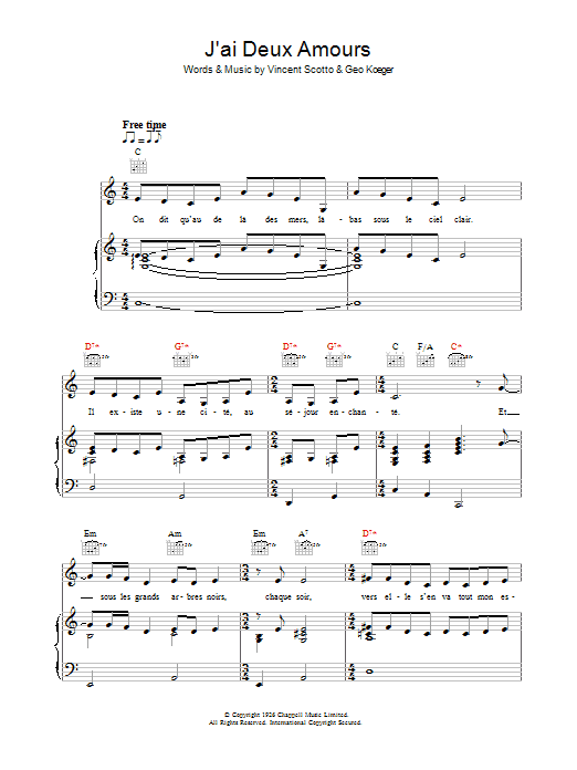 Madeleine Peyroux J'ai Deux Amours sheet music notes and chords. Download Printable PDF.