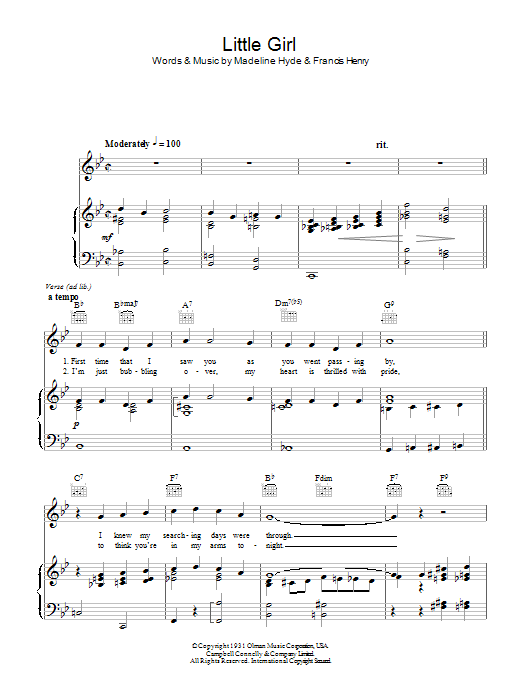 Madeline Hyde Little Girl sheet music notes and chords. Download Printable PDF.