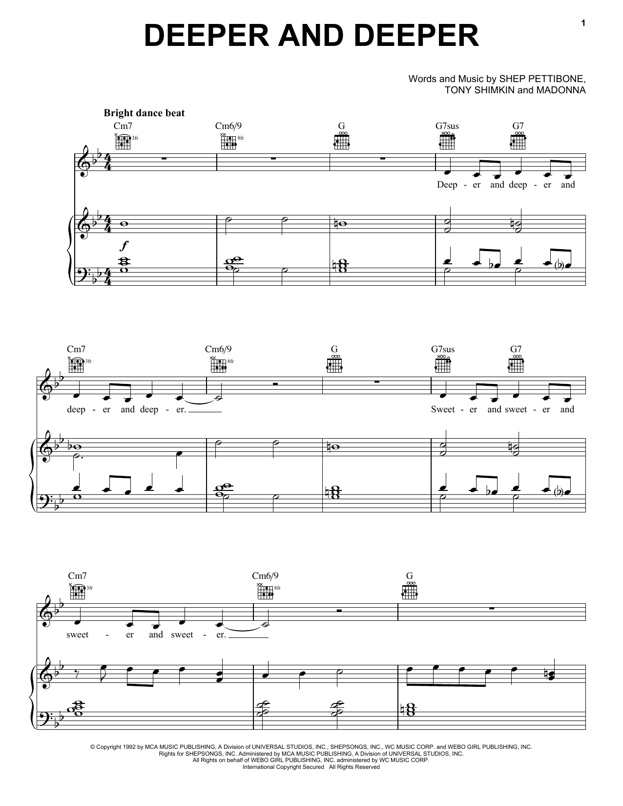 Madonna Deeper And Deeper sheet music notes and chords. Download Printable PDF.