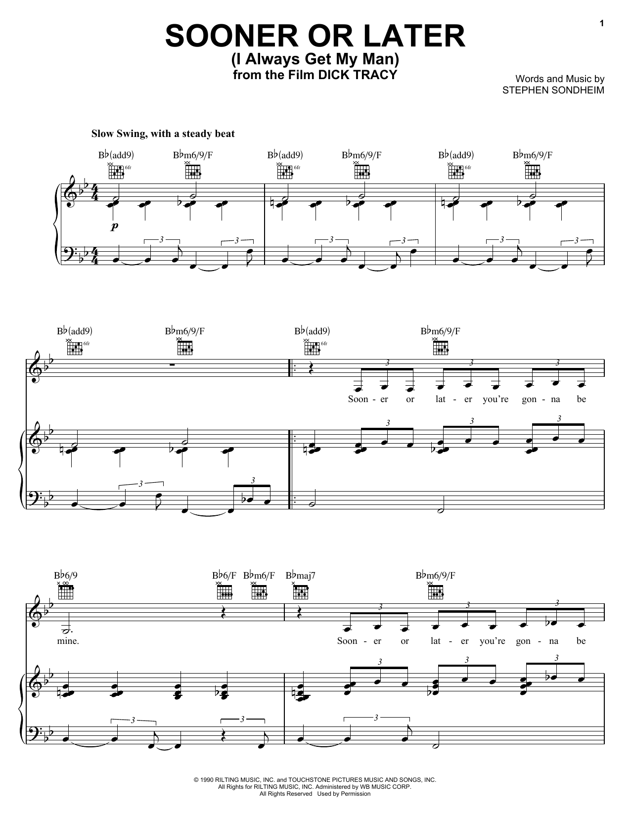 Stephen Sondheim Sooner Or Later (I Always Get My Man) sheet music notes and chords. Download Printable PDF.