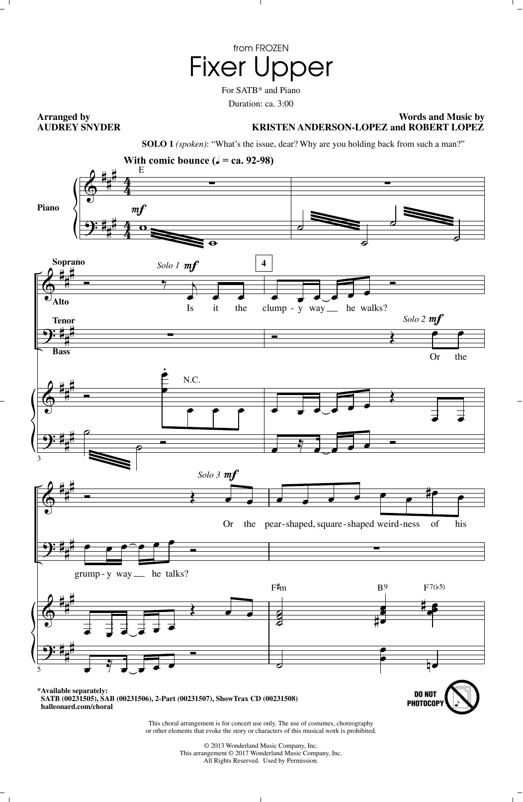 Learn to play Maia Wilson and Cast Fixer Upper (from Disney's Frozen) (arr. Audrey Snyder) sheet music for SATB Choir in minutes. Price: 3.9900$ Maia Wilson and Cast Fixer Upper (from Disney's Frozen) (arr. Audrey Snyder) sheet music notes and chords arranged for SATB Choir