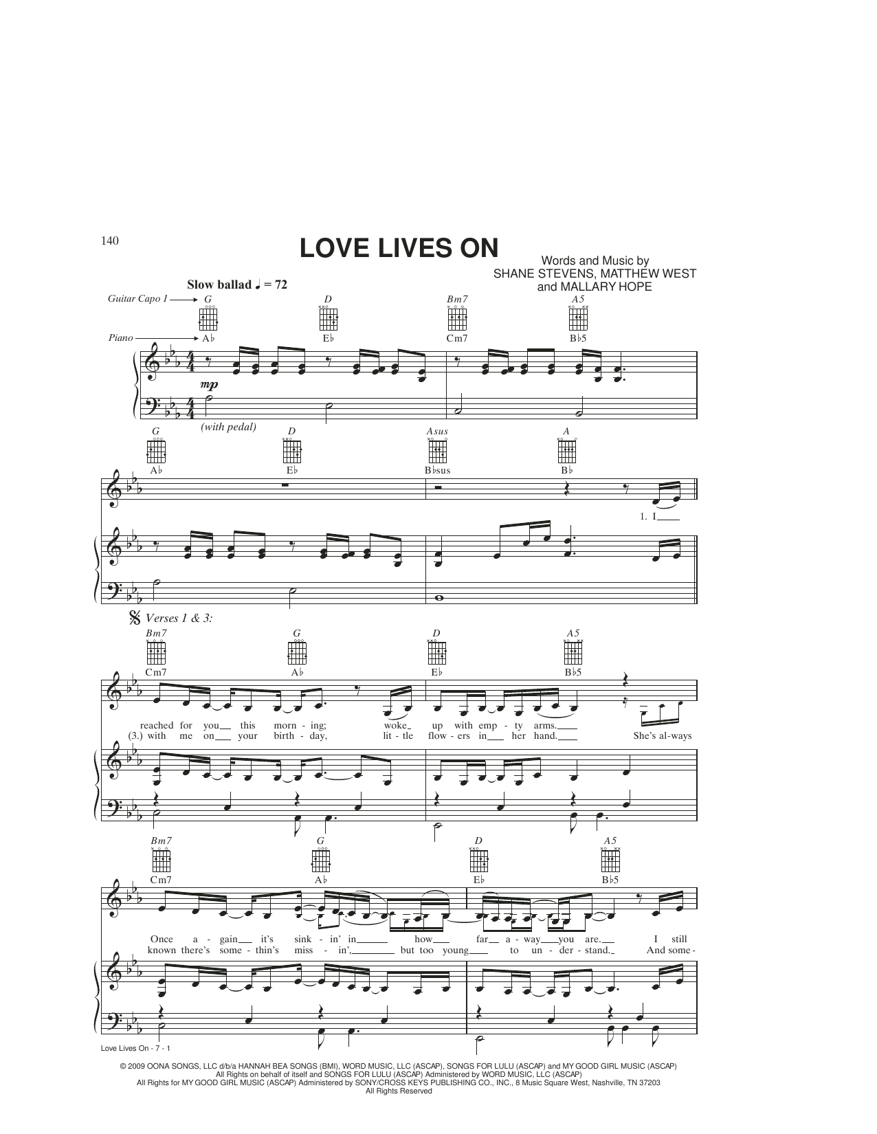 Mallary Hope Love Lives On sheet music notes and chords. Download Printable PDF.