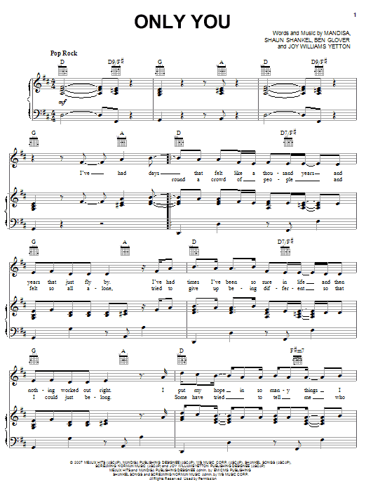 Mandisa Only You sheet music notes and chords. Download Printable PDF.