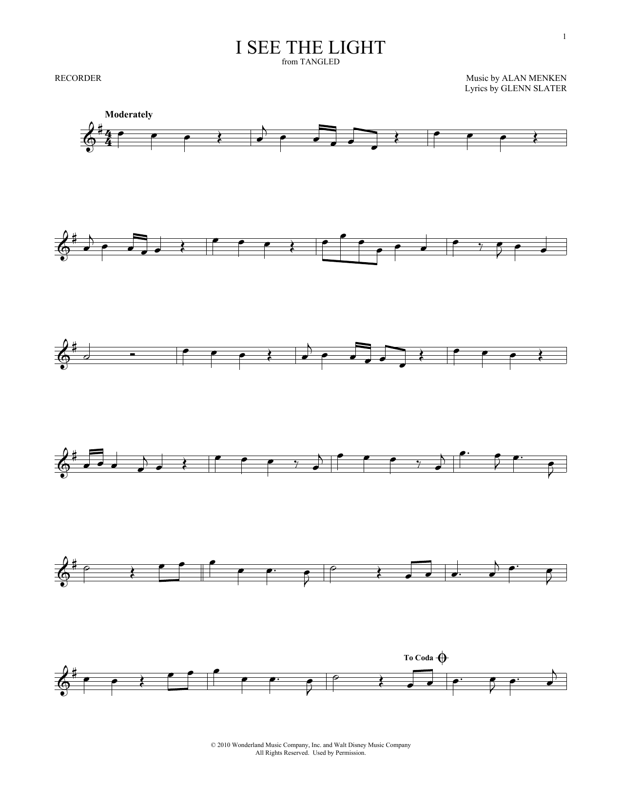 Mandy Moore "I See The Light Sheet Music | Printable PDF Score. SKU 913978