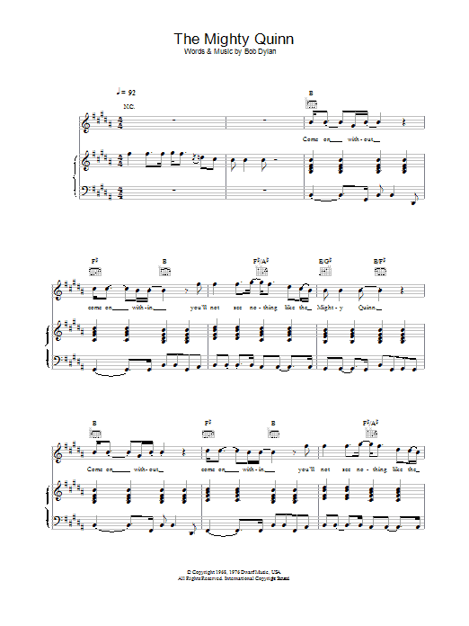 Manfred Mann Quinn The Eskimo (The Mighty Quinn) sheet music notes and chords. Download Printable PDF.