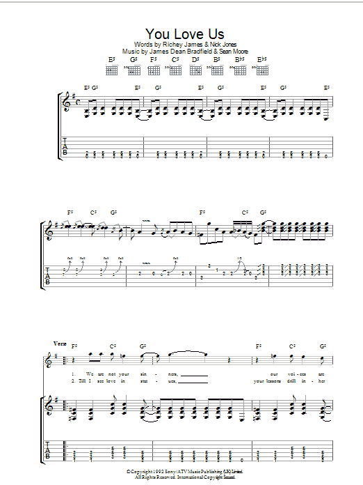 Learn to play Manic Street Preachers You Love Us sheet music for Guitar Chords/Lyrics in minutes. Manic Street Preachers You Love Us sheet music notes and chords. Download Printable PDF.