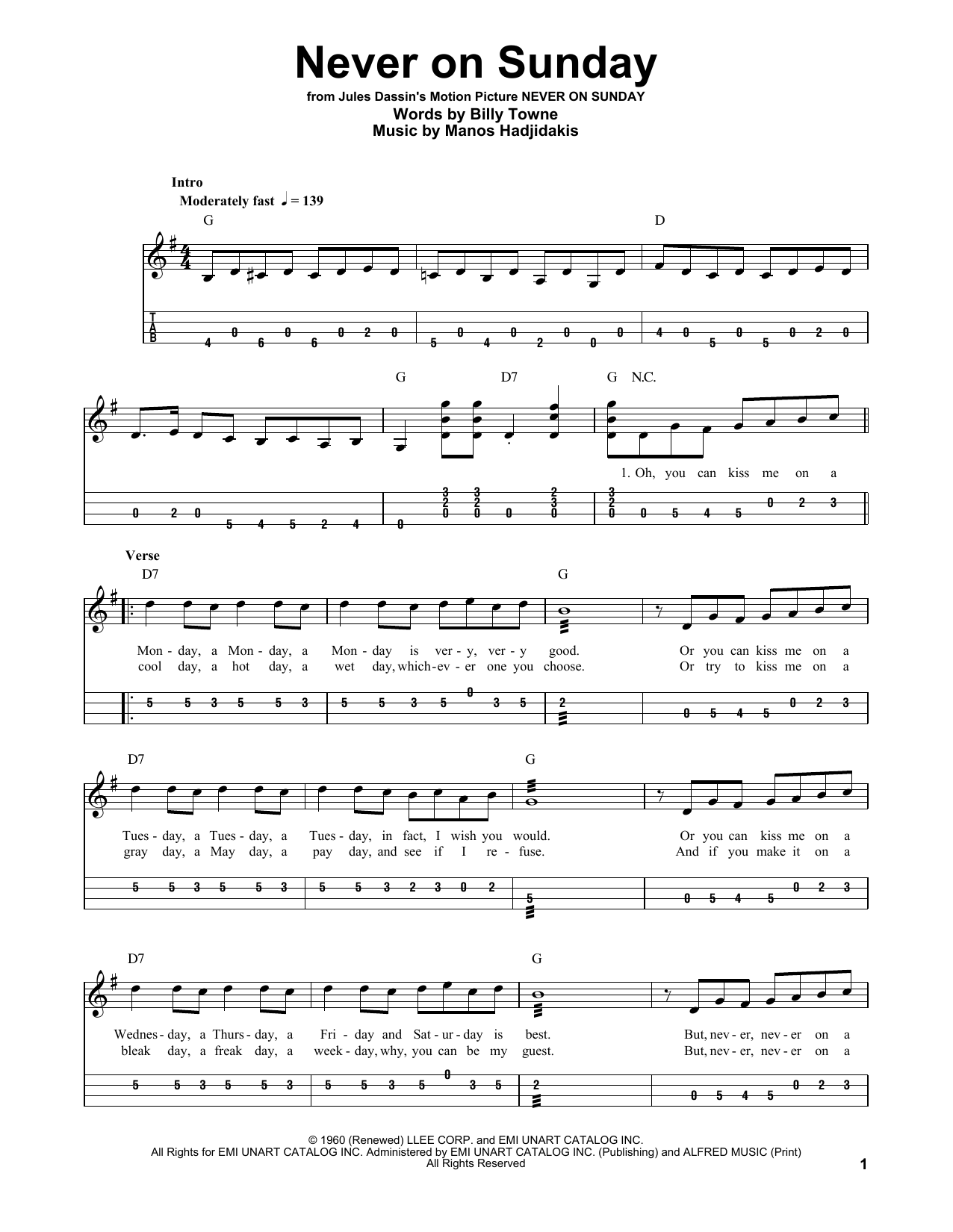 Manos Hadjidakis Never On Sunday sheet music notes and chords. Download Printable PDF.