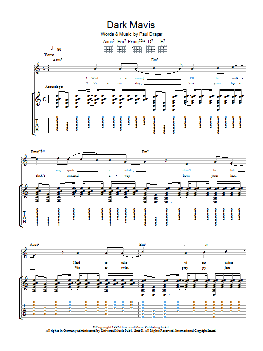 Mansun Dark Mavis sheet music notes and chords. Download Printable PDF.