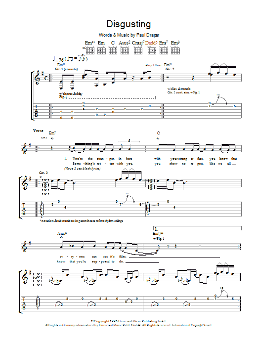 Mansun Disgusting sheet music notes and chords. Download Printable PDF.