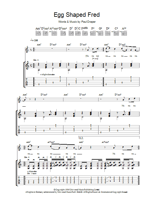 Mansun Egg Shaped Fred sheet music notes and chords. Download Printable PDF.