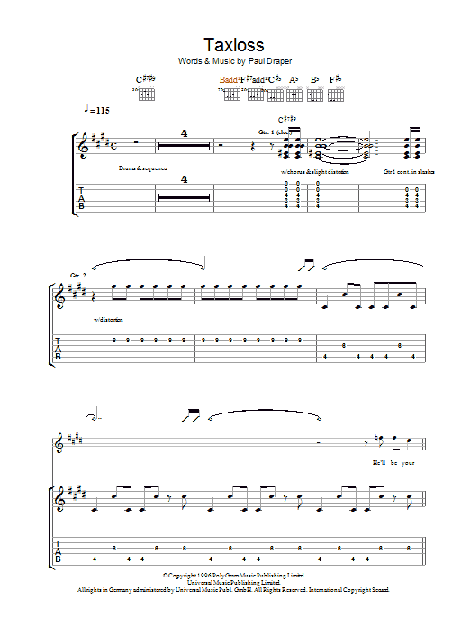 Mansun Taxloss sheet music notes and chords. Download Printable PDF.