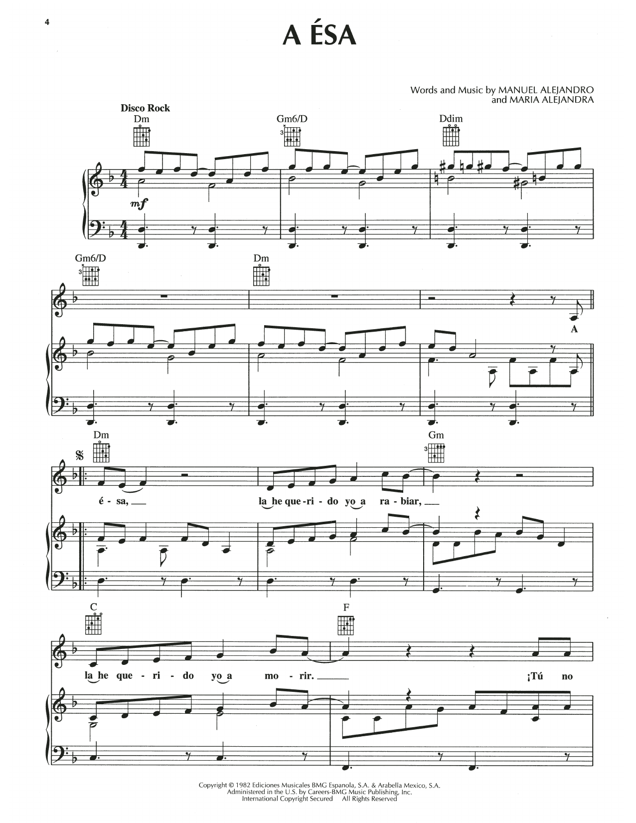 Manuel Alejandro A Esa sheet music notes and chords. Download Printable PDF.