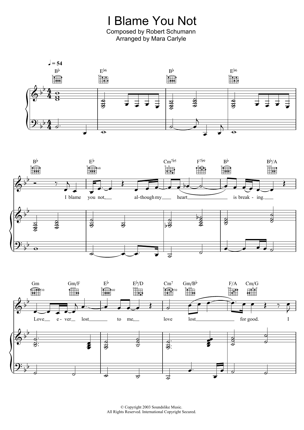 Mara Carlyle I Blame You Not sheet music notes and chords. Download Printable PDF.