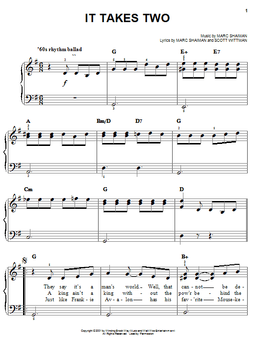 Marc Shaiman It Takes Two sheet music notes and chords. Download Printable PDF.