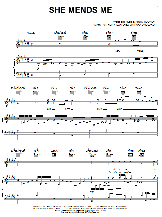 Marc Anthony She Mends Me sheet music notes and chords. Download Printable PDF.