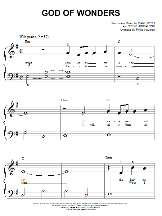 Learn to play Marc Byrd God Of Wonders sheet music for Big Note Piano in minutes. Price: 6.9900$ Marc Byrd God Of Wonders sheet music notes and chords arranged for Big Note Piano