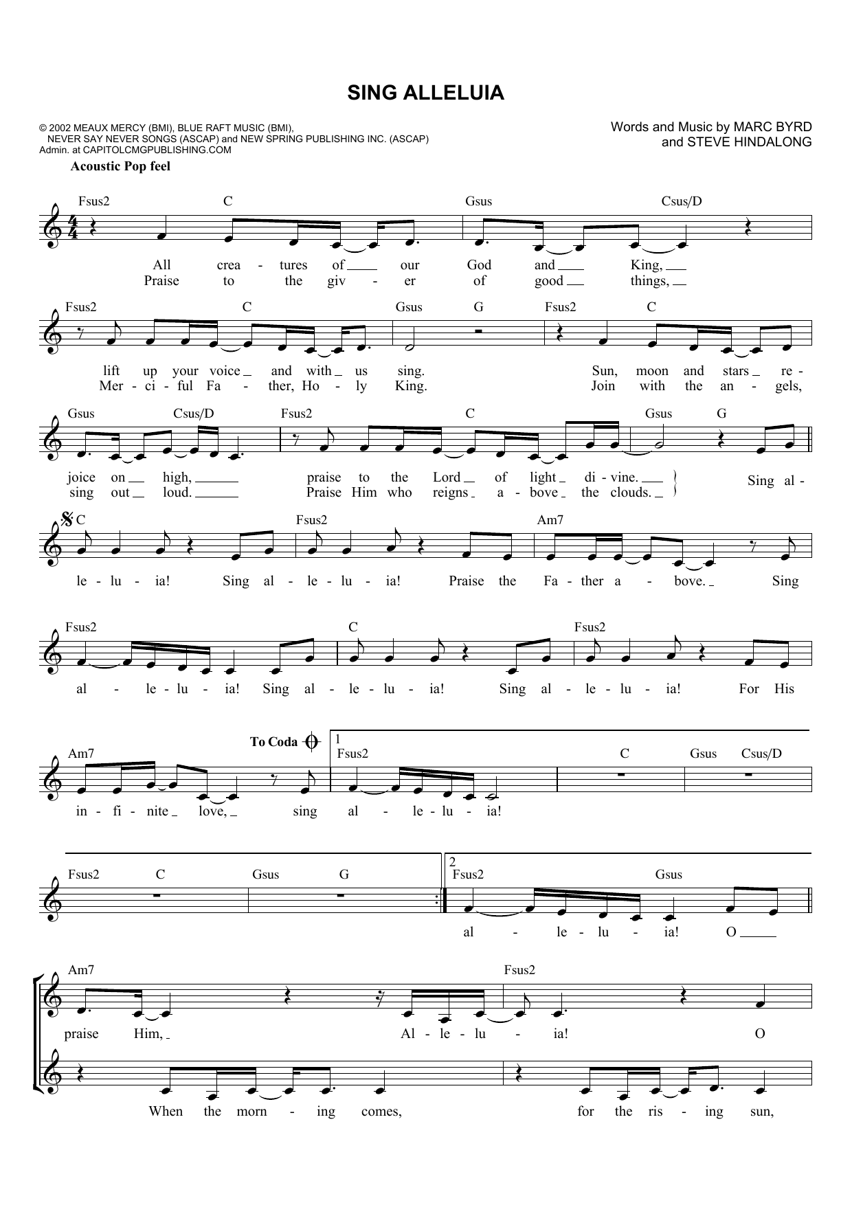 Marc Byrd Sing Alleluia sheet music notes and chords. Download Printable PDF.