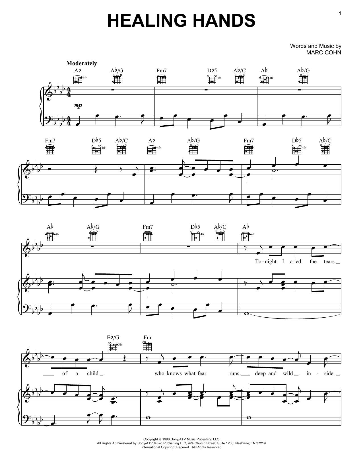 Marc Cohn Healing Hands sheet music notes and chords. Download Printable PDF.