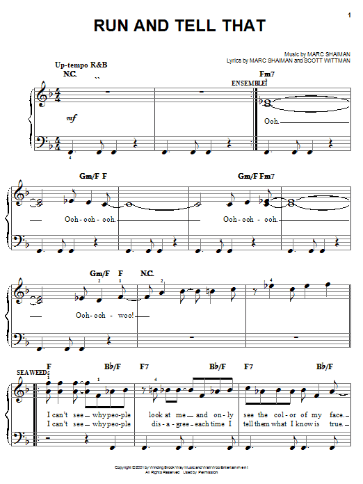 Learn to play Marc Shaiman Run And Tell That sheet music for Easy Piano in minutes. Price: 5.9900$ Marc Shaiman Run And Tell That sheet music notes and chords. Download Printable PDF.