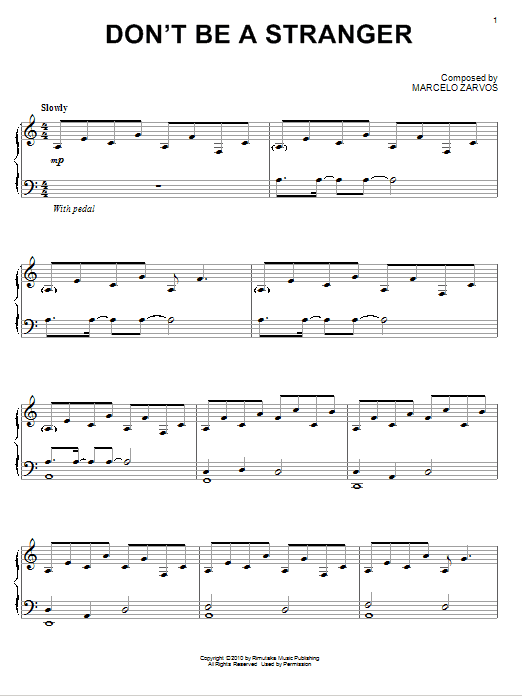 Learn to play Marcelo Zarvos Don't Be A Stranger sheet music for Piano Solo in minutes. Marcelo Zarvos Don't Be A Stranger sheet music notes and chords. Download Printable PDF.