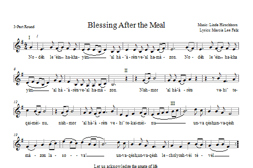 Learn to play Marcia Lee Falk Blessing After the Meal sheet music for 3-Part Mixed Choir in minutes. Price: 3.9900$ Marcia Lee Falk Blessing After the Meal sheet music notes and chords arranged for 3-Part Mixed Choir