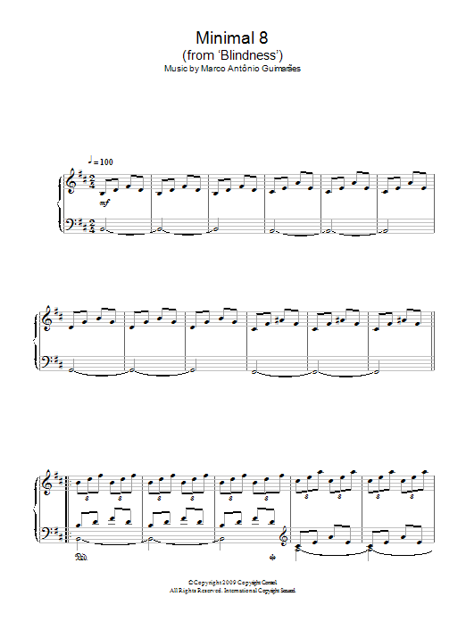 Learn to play Marco Antonio Guimaraes Minimal 8 (From 'Blindness') sheet music for Piano Solo in minutes. Marco Antonio Guimaraes Minimal 8 (From 'Blindness') sheet music notes and chords