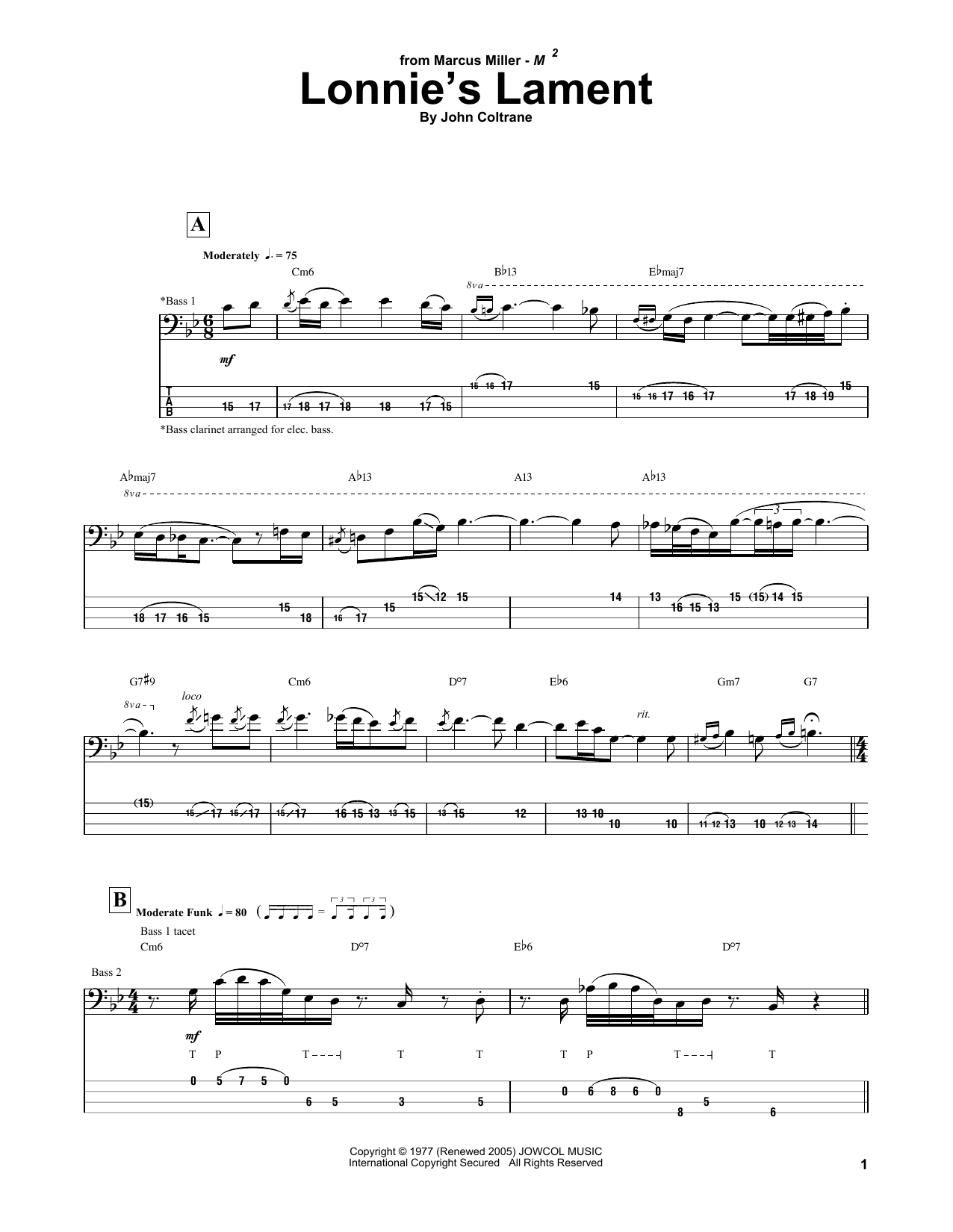 Marcus Miller Lonnie's Lament sheet music notes and chords. Download Printable PDF.