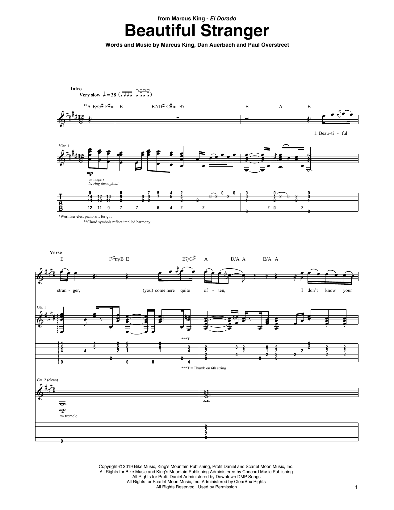 Marcus King Beautiful Stranger sheet music notes and chords. Download Printable PDF.