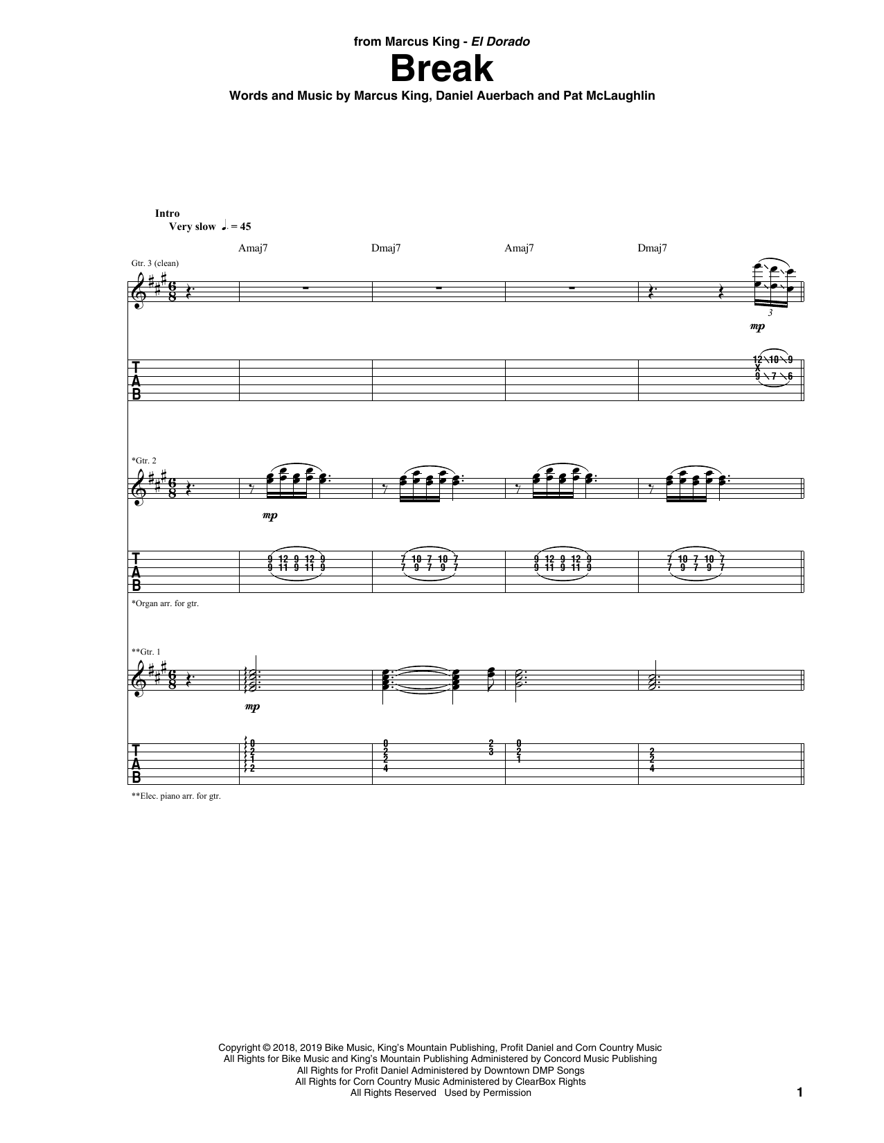 Marcus King Break sheet music notes and chords. Download Printable PDF.