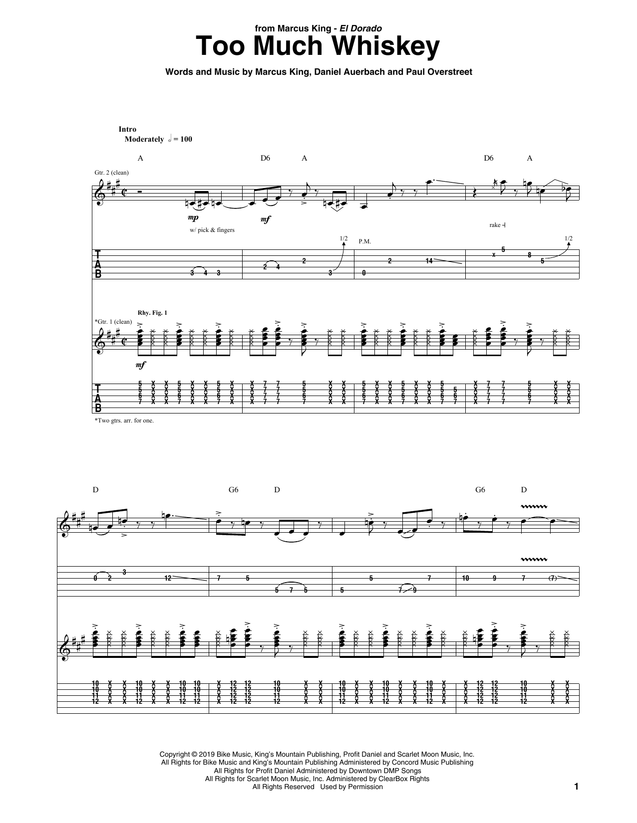 Marcus King Too Much Whiskey sheet music notes and chords. Download Printable PDF.