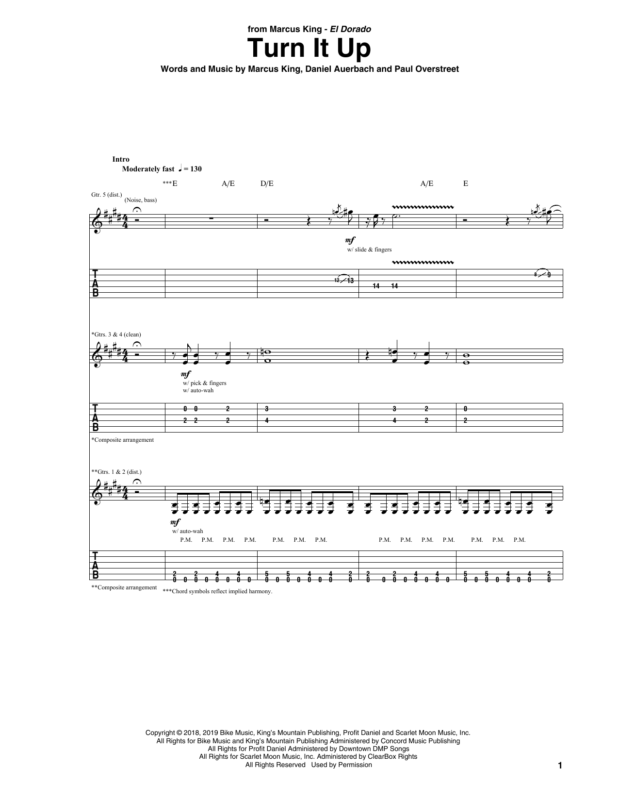 Marcus King Turn It Up sheet music notes and chords. Download Printable PDF.