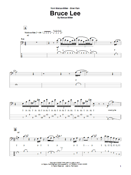 Marcus Miller Bruce Lee sheet music notes and chords. Download Printable PDF.