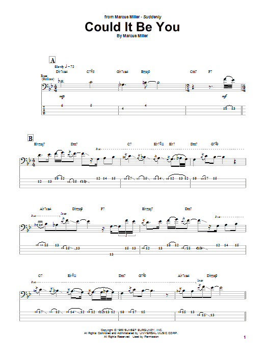Learn to play Marcus Miller Could It Be You sheet music for Bass Guitar Tab in minutes. Price: 7.8900$ Marcus Miller Could It Be You sheet music notes and chords arranged for Bass Guitar Tab