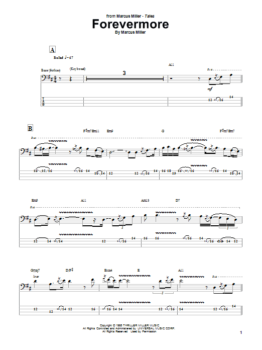 Marcus Miller Forevermore sheet music notes and chords. Download Printable PDF.