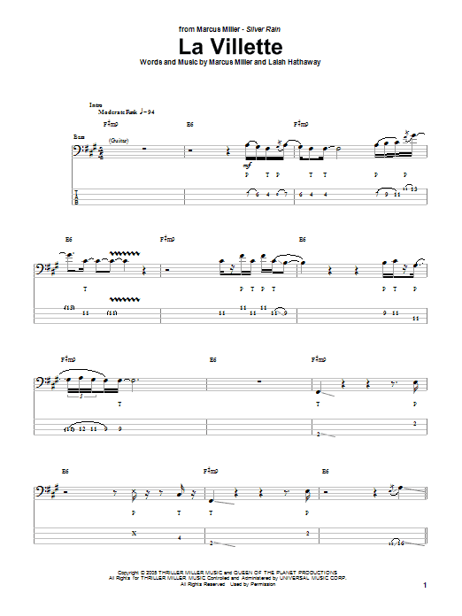 Marcus Miller La Villette sheet music notes and chords. Download Printable PDF.