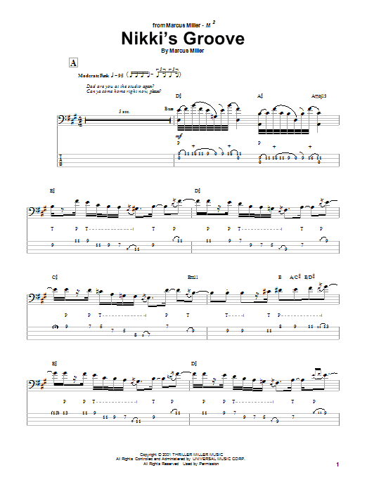 Marcus Miller Nikki's Groove sheet music notes and chords. Download Printable PDF.