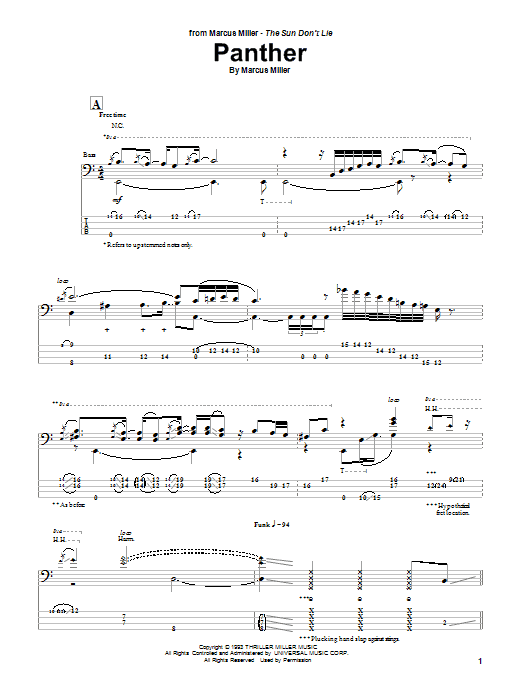 Marcus Miller Panther sheet music notes and chords. Download Printable PDF.