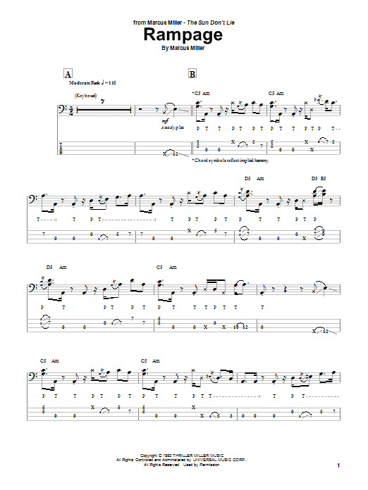 Marcus Miller Rampage sheet music notes and chords. Download Printable PDF.