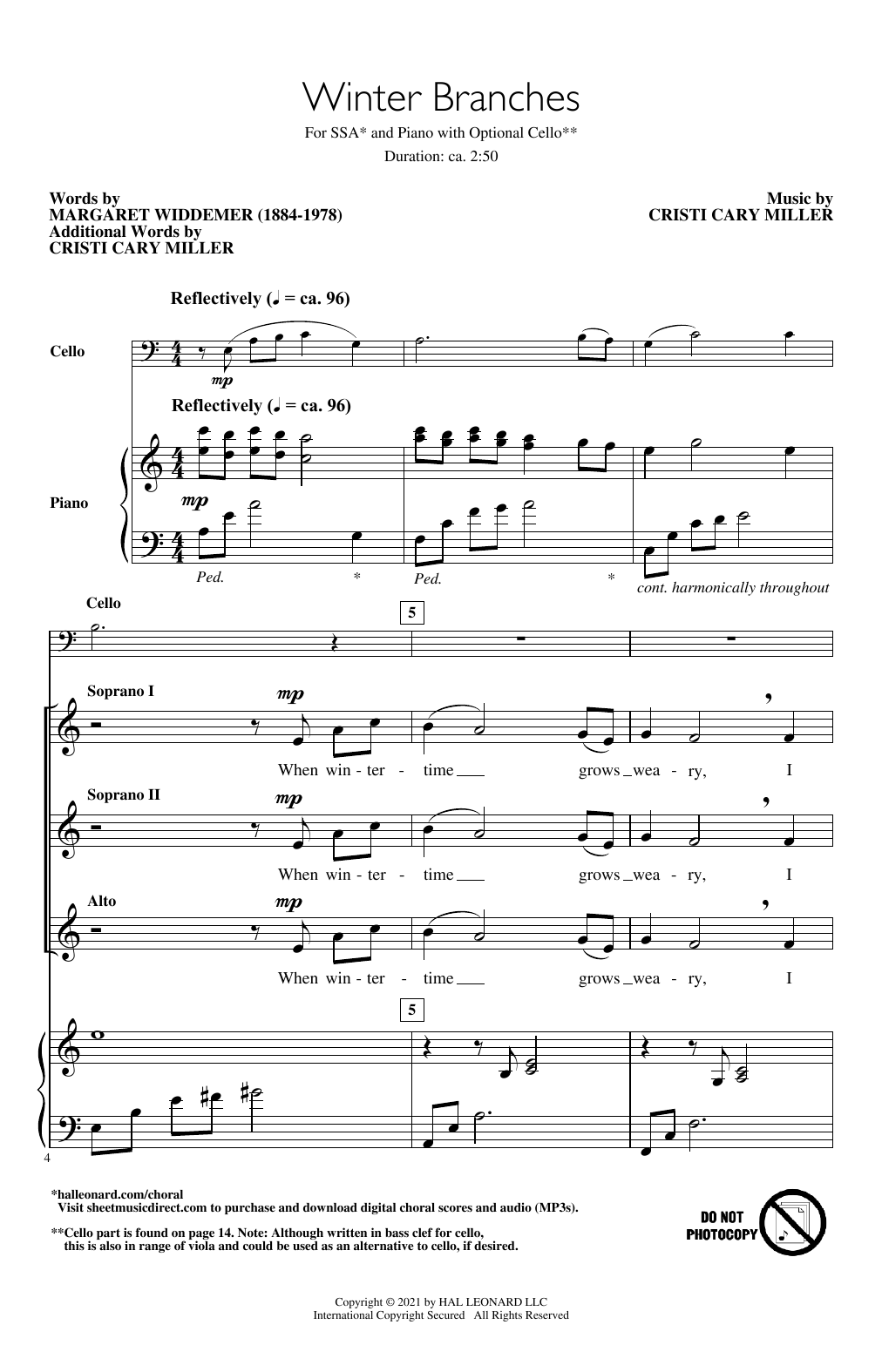 Learn to play Margaret Widdemer and Cristi Cary Miller Winter Branches sheet music for SSA Choir in minutes. Price: 3.9900$ Margaret Widdemer and Cristi Cary Miller Winter Branches sheet music notes and chords arranged for SSA Choir