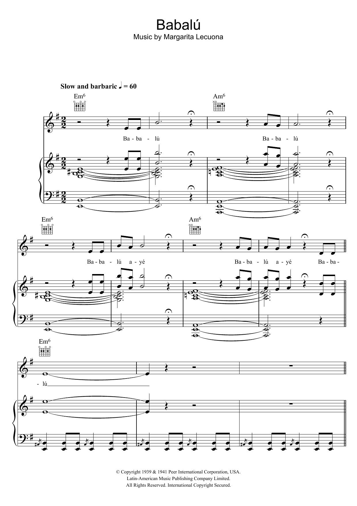 Margarita Lecuona Babalu sheet music notes and chords. Download Printable PDF.