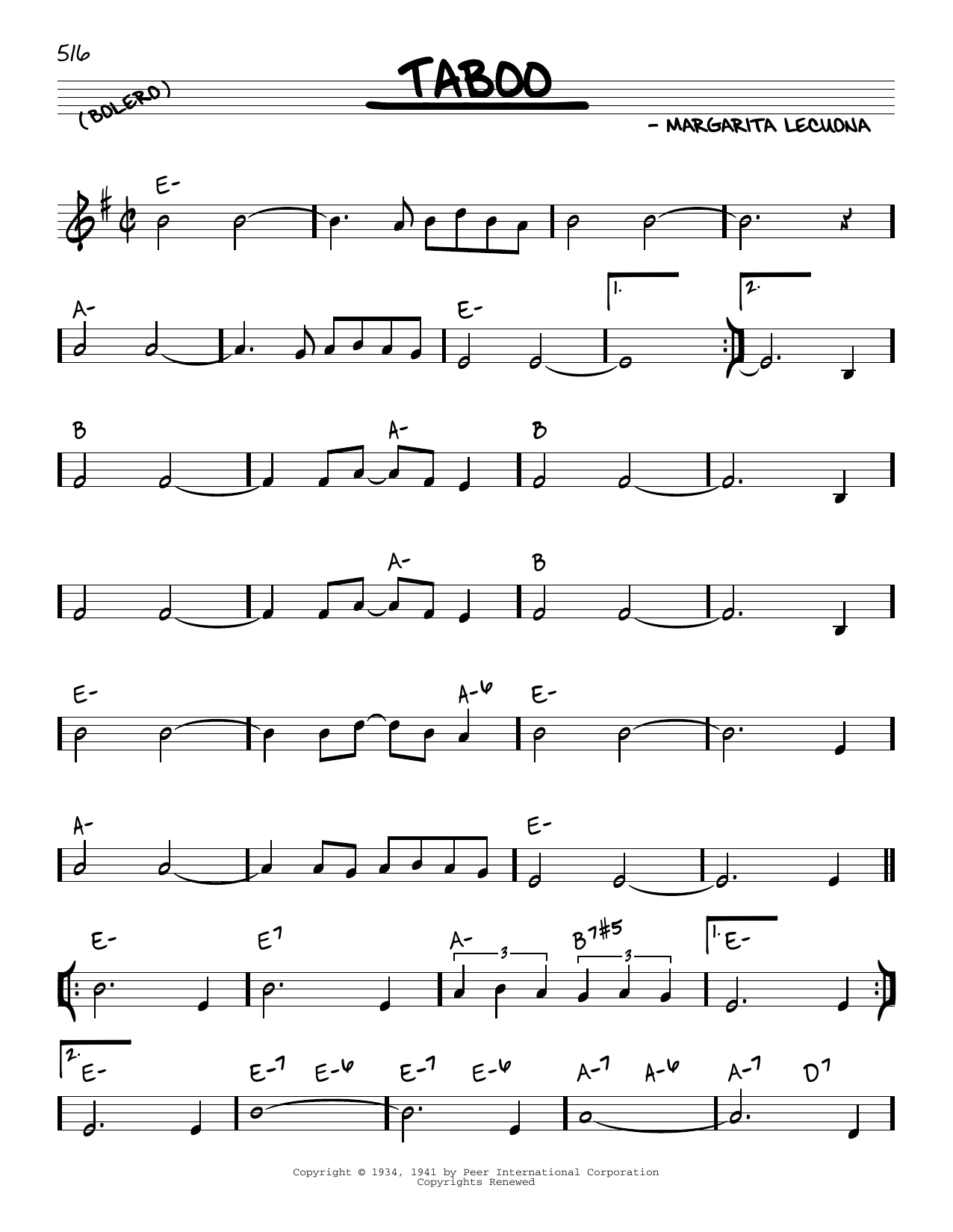 Learn to play Margarita Lecuona Taboo sheet music for Real Book – Melody & Chords in minutes. Margarita Lecuona Taboo sheet music notes and chords. Download Printable PDF.