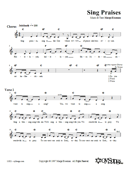 Marge Eiseman Sing Praises sheet music notes and chords. Download Printable PDF.