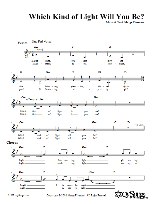 Marge Eiseman Which Kind of Light Will You Be? sheet music notes and chords arranged for Lead Sheet / Fake Book