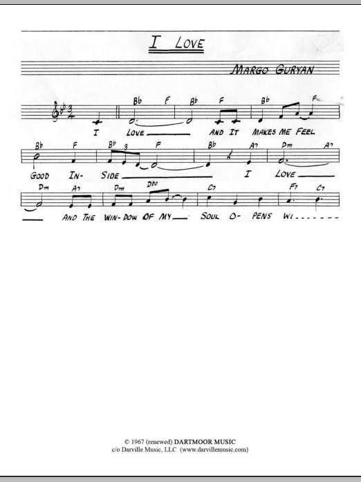 Margo Guryan I Love sheet music notes and chords. Download Printable PDF.