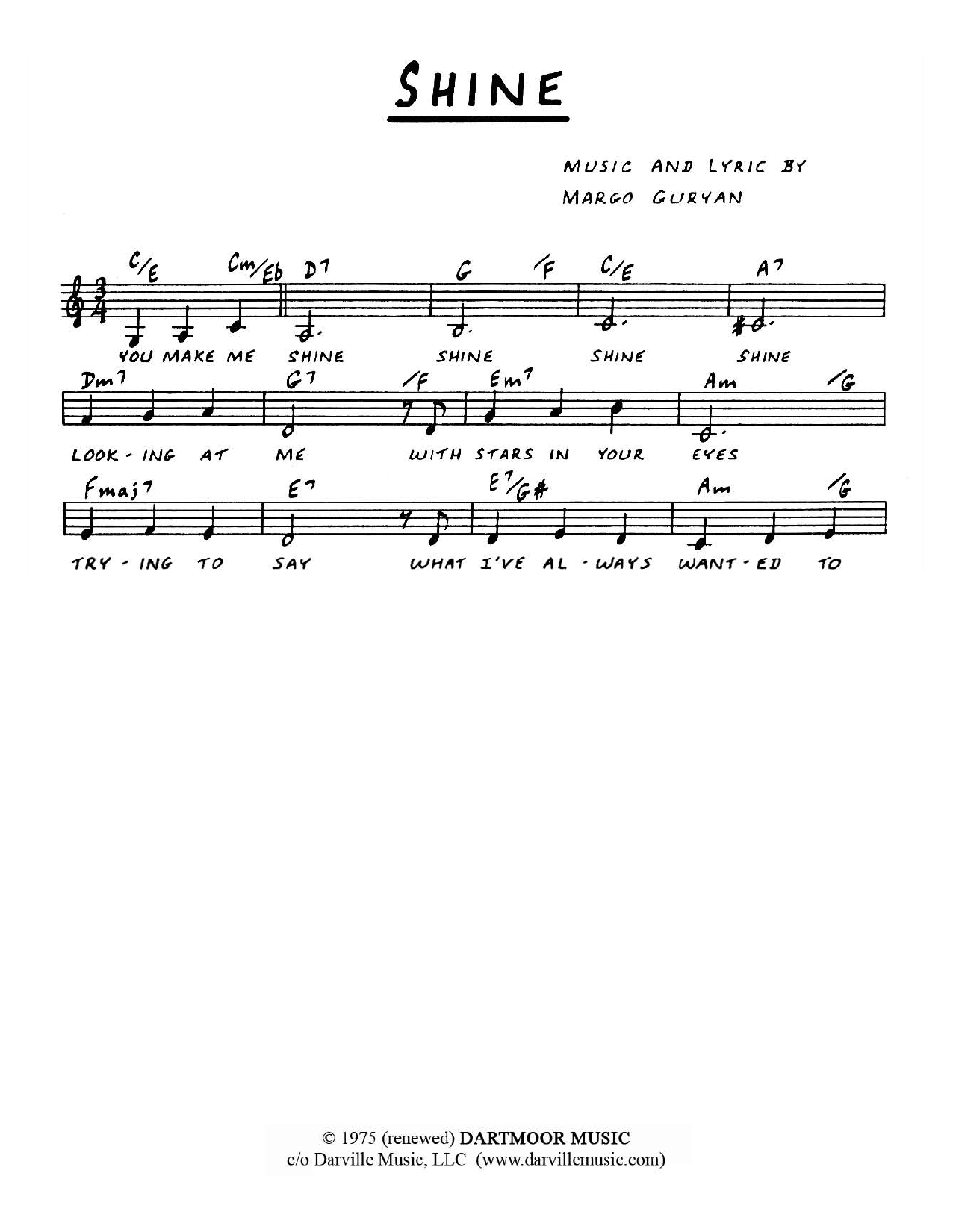 Margo Guryan Shine sheet music notes and chords. Download Printable PDF.