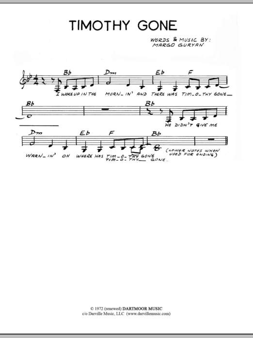 Margo Guryan Timothy Gone sheet music notes and chords. Download Printable PDF.