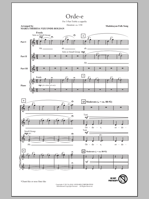 Maria Theresa Vizconde-Roldan Orde-E sheet music notes and chords. Download Printable PDF.